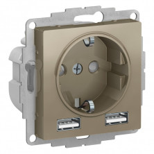 Розетка Systeme Electric AtlasDesign Шампань A+A, 5В/2,4А, 2х5В/1,2А SO + USB ATN000530