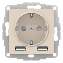 Розетка силовая + USB type - A+A, 5В/2,4А, 2х5В/1,2А Systeme Electric Atlas Design бежевая ATN000230
