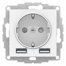 Розетка силовая + USB type - A+A, 5В/2,4А, 2х5В/1,2А Systeme Electric Atlas Design белая ATN000130