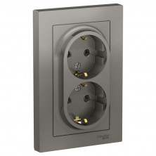 Розетка двойная Schneider Electric Atlas Design в сборе, сталь ATN000924