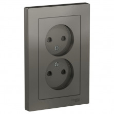 Розетка двойная Schneider Electric Atlas Design со шторками, без заземления, в сборе, сталь ATN000922