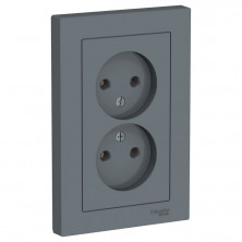 Розетка двойная Schneider Electric Atlas Design без заземления, в сборе, грифель ATN000720