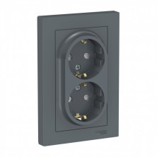 Розетка двойная Schneider Electric Atlas Design со шторками, в сборе, грифель ATN000726