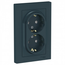 Розетка двойная Schneider Electric Atlas Design со шторками, в сборе, изумруд ATN000826