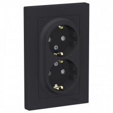 Розетка двойная Schneider Electric Atlas Design со шторками, в сборе, карбон ATN001026