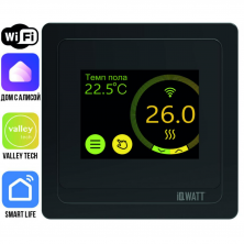 Программируемый терморегулятор с цветным сенсорным TFT дисплеем IQWATT SMART HEAT Wi-Fi BLACK (чёрный) и голосовым управлением Алиса
