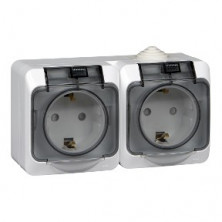 Розетка 2К+З со шторками 16А 250B IP44  Белая Schneider Electric Этюд PA16-244B
