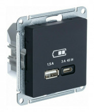 Зарядное устройство USB Type - A+C 45W высокоскоростная зарядка QC, PD Systeme Electric Atlas Design карбон ATN001029