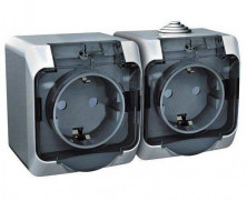 Розетка 2К+З со шторками 16А 250B IP44 Серая Schneider Electric Этюд PA16-244C