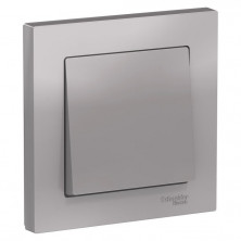 Выключатель одноклавишный Schneider Electric Atlas Design в сборе с рамкой, алюминий ATN000312