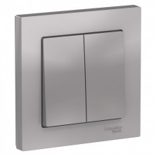 Выключатель двухклавишный Schneider Electric Atlas Design в сборе с рамкой, алюминий ATN000352