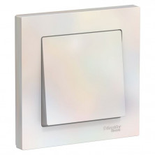 Выключатель одноклавишный Schneider Electric Atlas Design в сборе с рамкой, жемчуг ATN000412