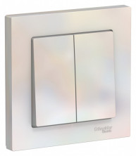Выключатель двухклавишный Schneider Electric Atlas Design в сборе с рамкой, жемчуг ATN000452