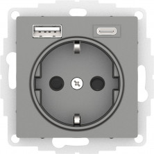 Розетка силовая+USB Type A+C Schneider Electric Atlas Design сталь ATN000932
