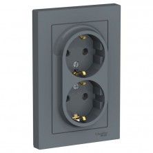 Розетка двойная Schneider Electric Atlas Design в сборе, грифель ATN000724