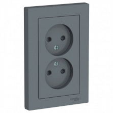 Розетка двойная Schneider Electric Atlas Design со шторками, без заземления, в сборе, грифель ATN000722