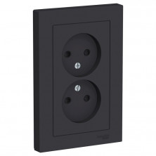 Розетка двойная Schneider Electric Atlas Design со шторками, без заземления, в сборе, карбон ATN001022