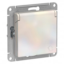 Розетка с/з со шторками с крышкой, 16А Systeme Electric AtlasDesign Жемчуг ATN000446