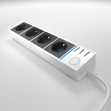 Розеточный блок 4-х местный + 3 USB белый WL20-04-03