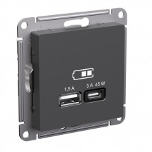 Розетка USB A + тип-C 45Вт высокоскор.заряд. QC, PD Systeme Electric AtlasDesign Базальт ATN001429
