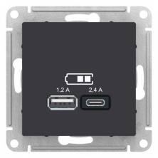 Зарядное устройство USB Type - A+C (5В/2,4 А, 2х5В/1,2 А) Systeme Electric Atlas Design карбон ATN001039