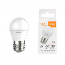 Лампа светодиодная Gauss Basic E27 5,5W 3000K шар белый 30532162
