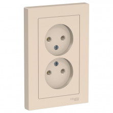 Розетка двойная Schneider Electric Atlas Design без заземления, в сборе, бежевая ATN000220