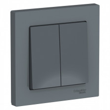 Выключатель двухклавишный Schneider Electric Atlas Design в сборе с рамкой, грифель ATN000752