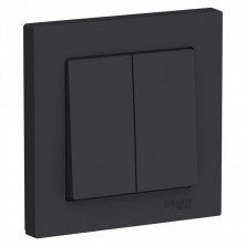 Выключатель двухклавишный Schneider Electric Atlas Design в сборе с рамкой, карбон ATN001052