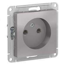 Розетка силовая Schneider Electric Atlas Design со шторками, без заземления, алюминий ATN000349