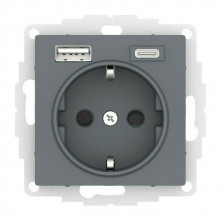 Розетка силовая+USB A+C Schneider Electric Atlas Design грифель ATN000732