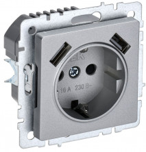  BRITE Розетка 1-местная с заземлением с защитными шторками 16А с USB A+A 5В 2,1А РЮш10-1-БрА алюминий IEK 