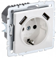  BRITE Розетка 1-местная с заземлением с защитными шторками 16А с USB A+A 5В 2,1А РЮш10-1-БрБ белый IEK 