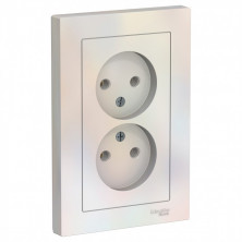 Розетка двойная Schneider Electric Atlas Design без заземления, в сборе, жемчуг ATN000420