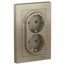 Розетка двойная Schneider Electric Atlas Design со шторками, в сборе, шампань ATN000526