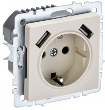  BRITE Розетка 1-местная с заземлением с защитными шторками 16А с USB A+A 5В 2,1А РЮш10-1-БрКр бежевый IEK 