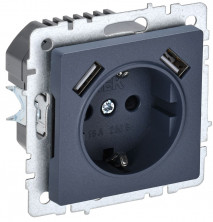  BRITE Розетка 1-местная с заземлением с защитными шторками 16А с USB A+A 5В 2,1А РЮш10-1-БрМ маренго IEK 