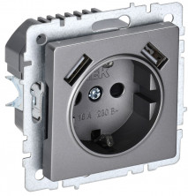  BRITE Розетка 1-местная с заземлением с защитными шторками 16А с USB A+A 5В 2,1А РЮш10-1-БрС сталь IEK 