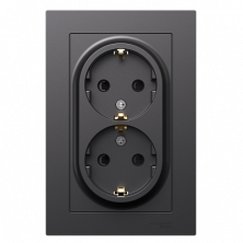 Розетка двойная Schneider Electric Atlas Design со шторками, в сборе, Базальт ATN001426