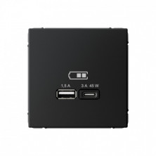 Зарядное устройство USB тип-A + тип-C 45Вт высокоскор.заряд. QC, PD, механизм, Schneider Electric Art Gallery Карбон GAL001029