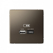 Зарядное устройство USB тип-A + тип-C 45Вт высокоскор.заряд. QC, PD, механизм, Schneider Electric Art Gallery Мокко GAL000629