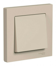 Выключатель одноклавишный Schneider Electric Atlas Design в сборе с рамкой, песочный ATN001212