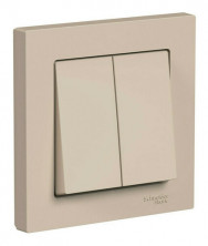 Выключатель двухклавишный Schneider Electric Atlas Design в сборе с рамкой, песочный ATN001252