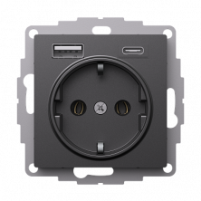 Розетка 16А с 2 USB A+C, 5В/2,4А/3,0А, 2х5В/1,5А, Systeme Electric AtlasDesign Базальт ATN001432