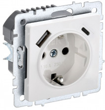  BRITE Розетка 1-местная с заземлением с защитными шторками 16А с USB A+C 18Вт РЮш11-1-БрБ белый IEK 
