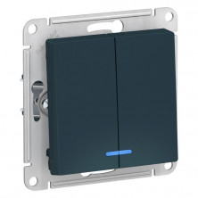 Выключатель двухклавишный Schneider Electric Atlas Design с подсветкой, изумруд ATN000853