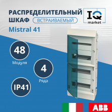 Бокс в нишу ABB Mistral41 48М зеленая прозрачная дверь с клемм 1SLM004101A1208