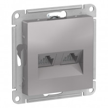 Розетка двойная Systeme Electric Atlas Design RJ-45 кат. 5е, алюминий ATN000385
