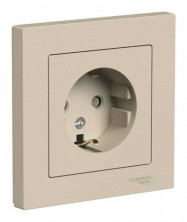 Розетка силовая Schneider Electric Atlas Design со шторками, в сборе, песочный ATN001244