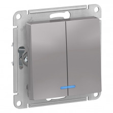 Выключатель двухклавишный Systeme Electric Atlas Design с подсветкой, алюминий ATN000353
